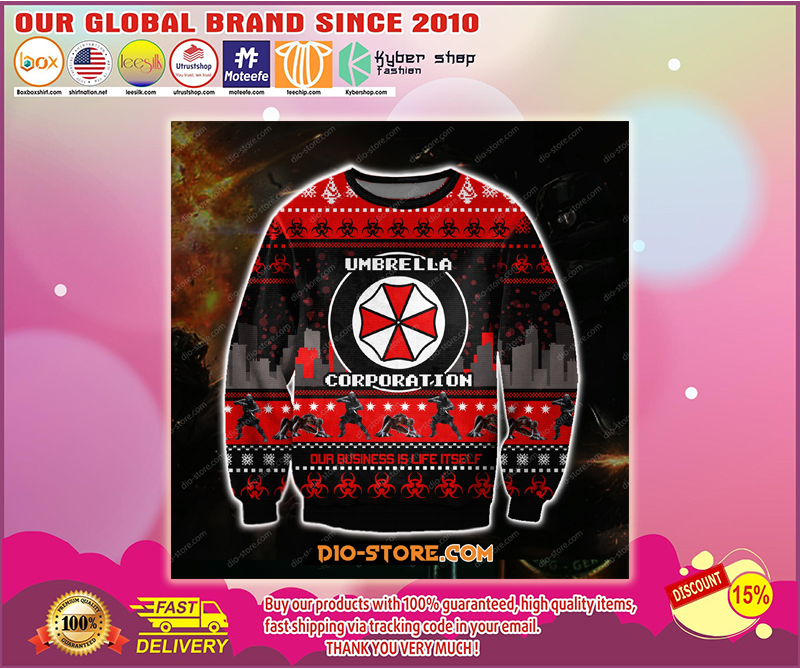UMBRELLA CORPORATION OUR BUSINESS IS LIFE ITSELF UGLY CHRISTMAS SWEATER