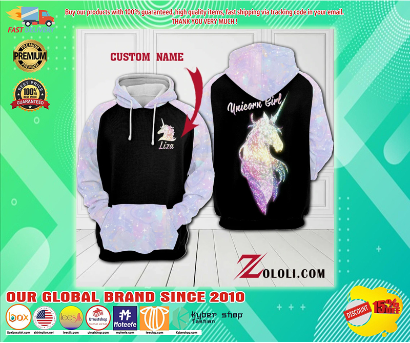 Unicorn girl custom name 3d hoodie