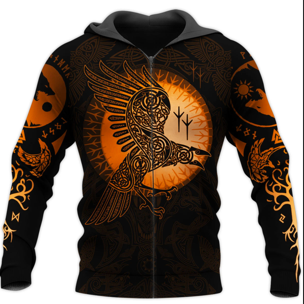 Viking Eagles tattoo all over printed 3D zip hoodie