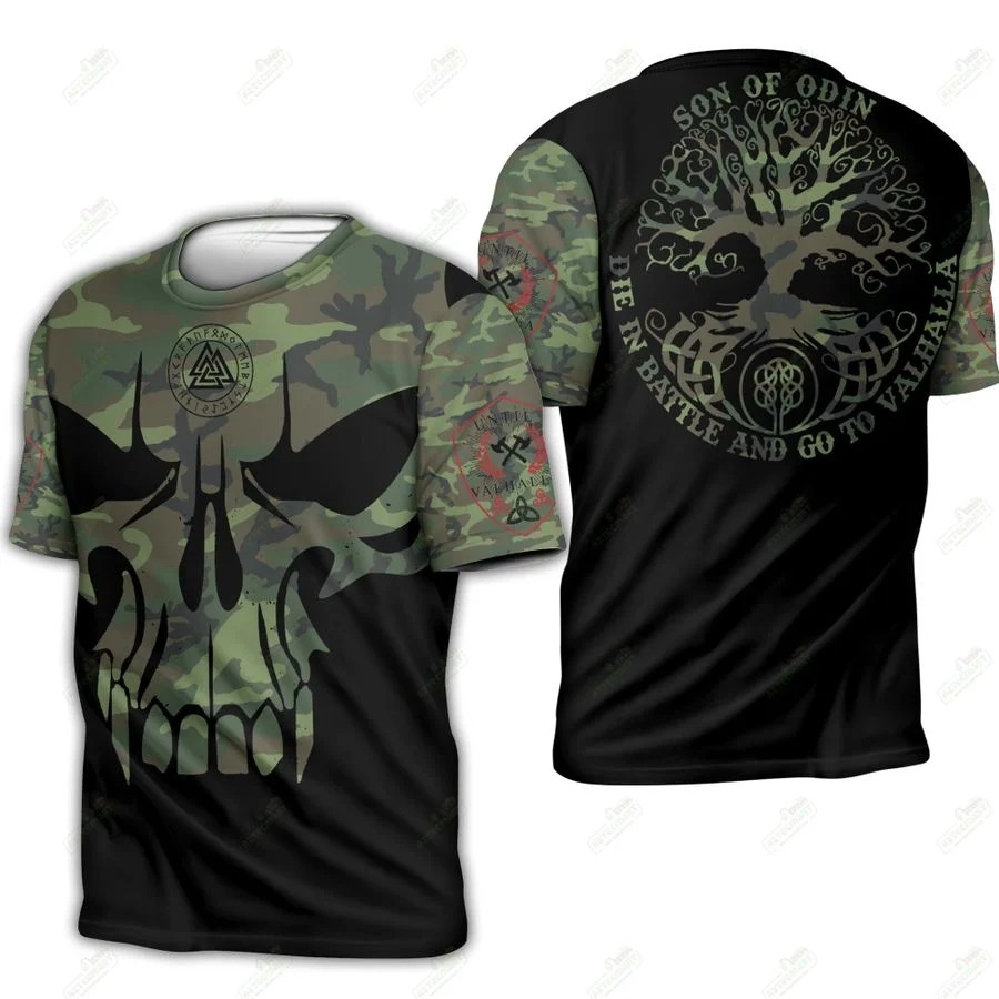 Viking skull son of odin die in battle and go to valhalla 3d t-shirt