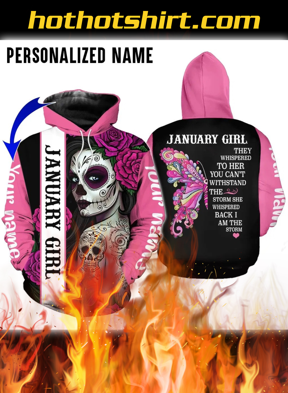 Personalized Name Sugar Skull January Girl 3D All Over Printed Hoodie And Legging