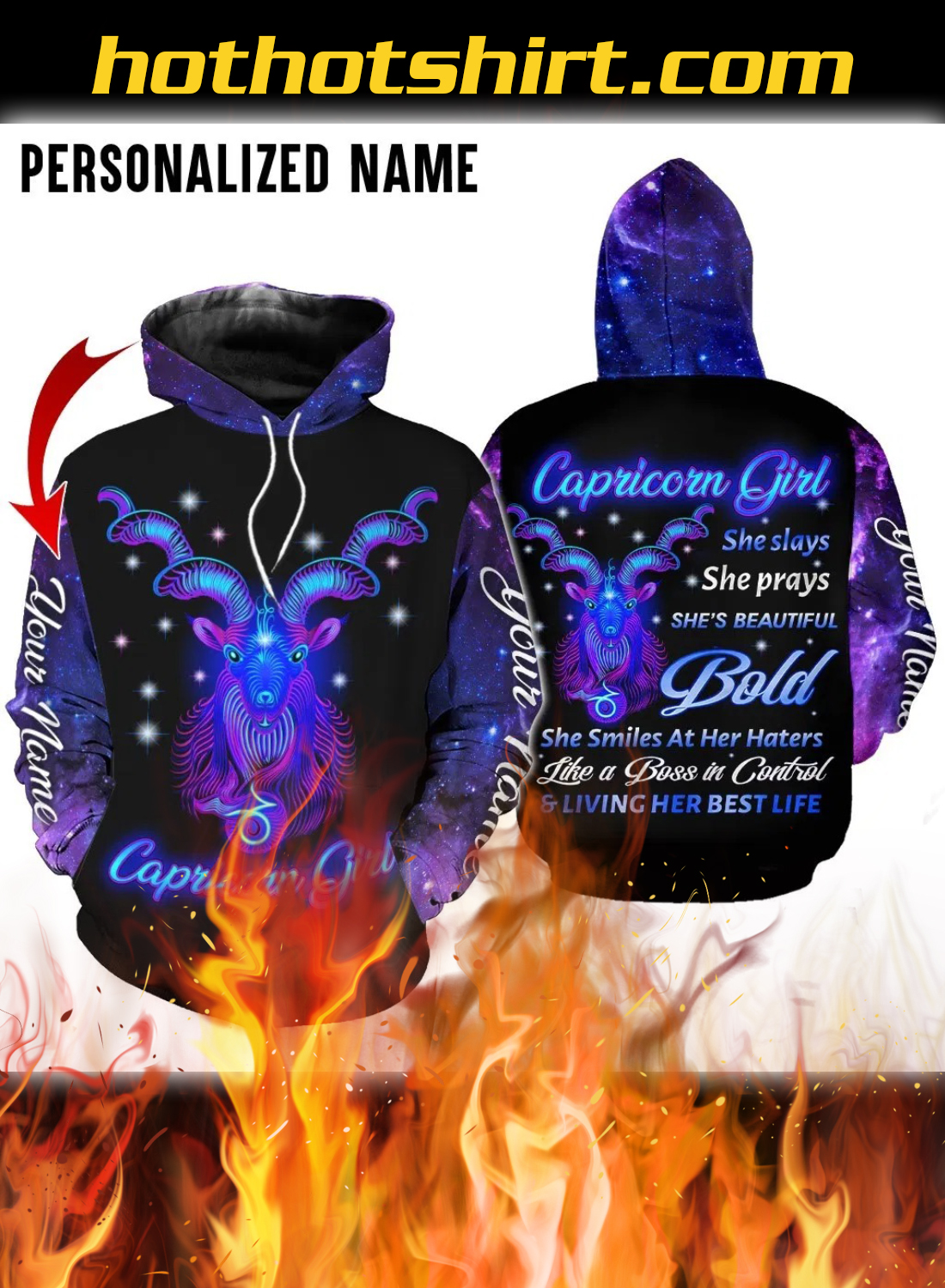Personalized Name Capricorn Girl 3D All Over Printed Hoodie