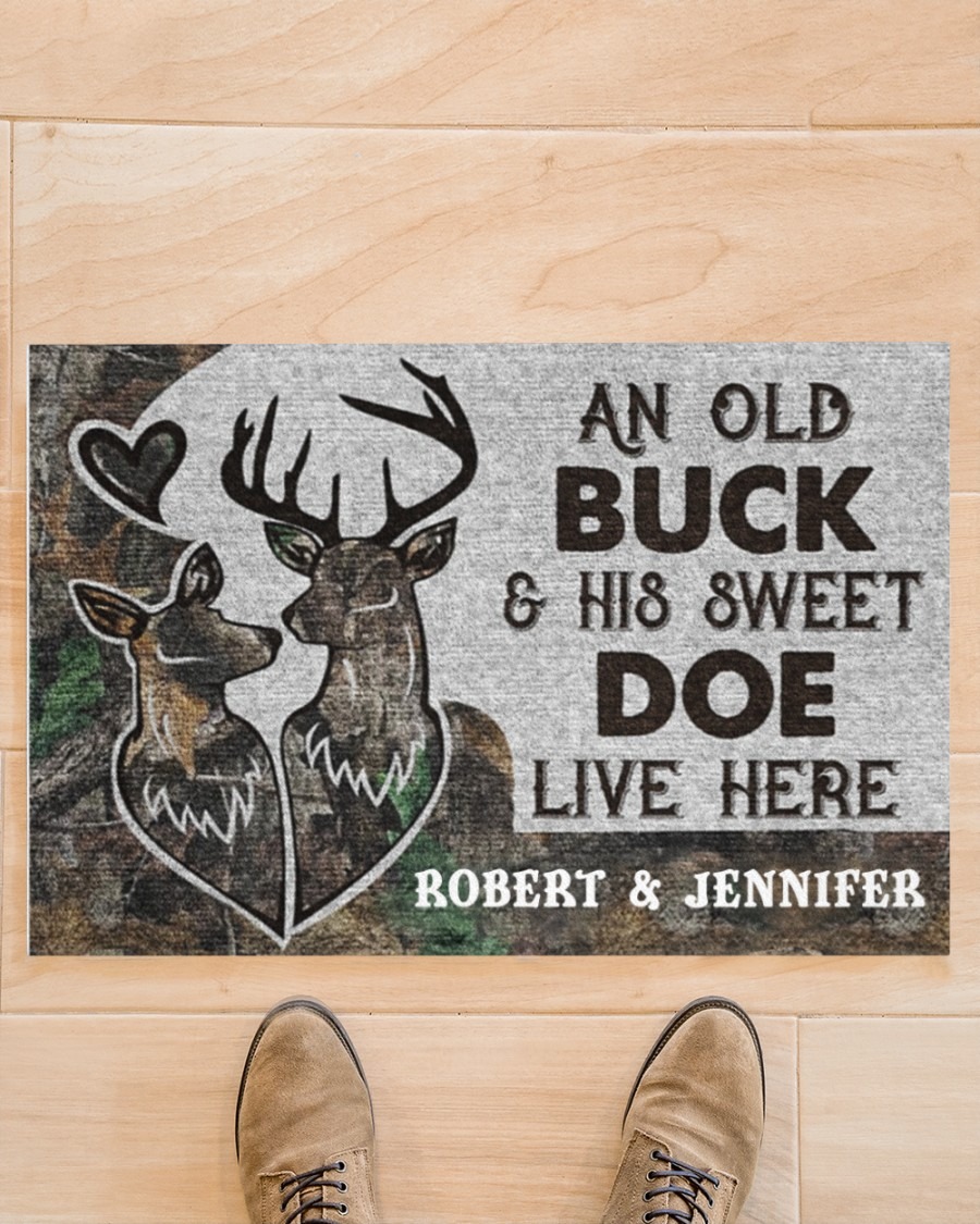 An old buck and his sweet doe live here custom personalized name doormat