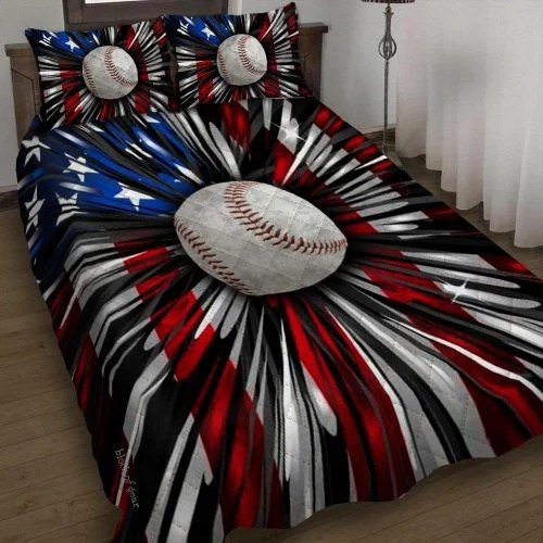 Baseball american flag bedding set