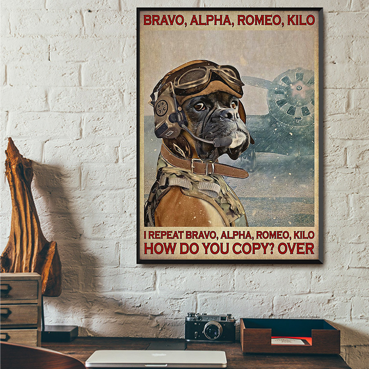 Boxer Dog Pilot bravo alpha romeo kilo poster A3