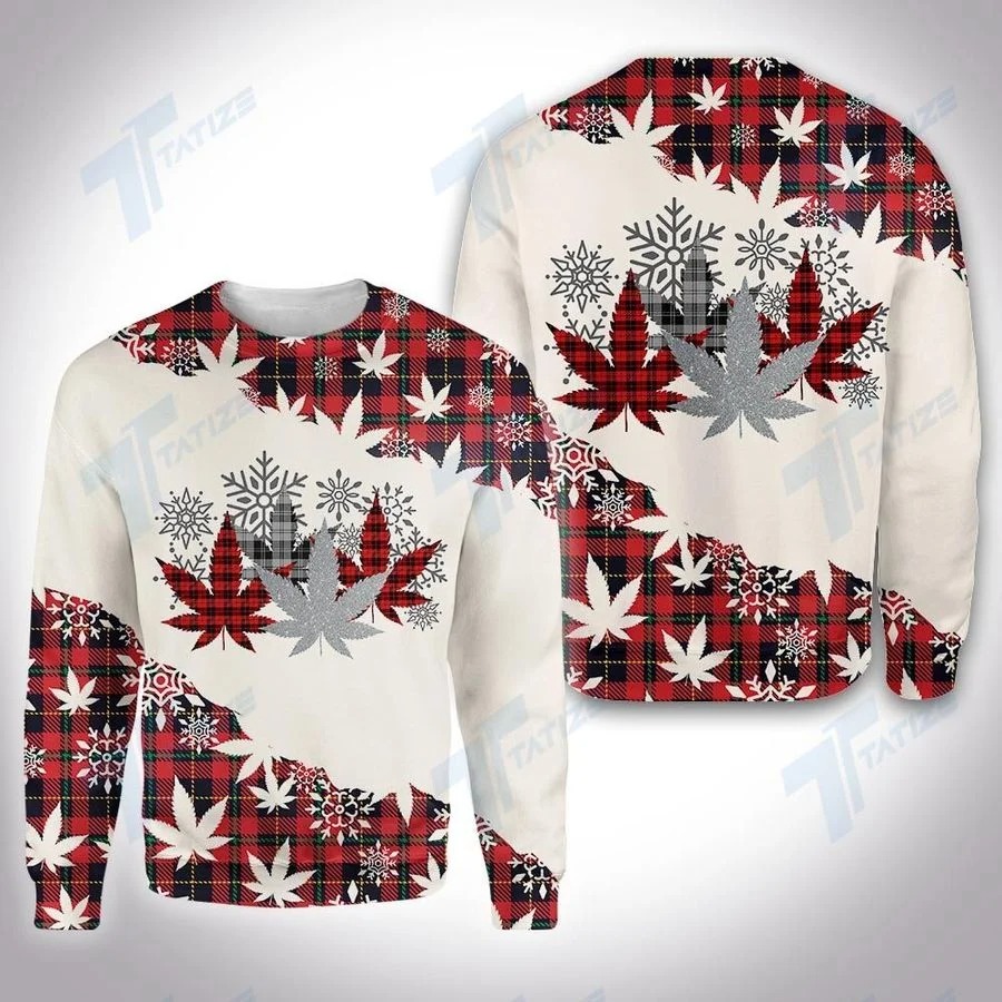 Christmas tartan weed cannabis all over printed sweatshirt