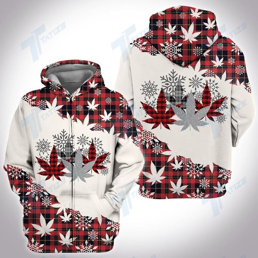 Christmas tartan weed cannabis all over printed zip hoodie