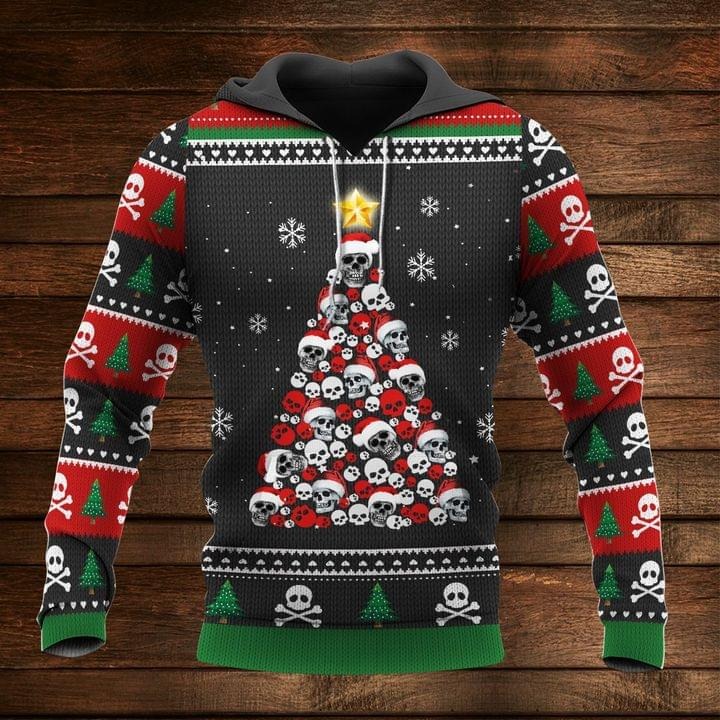 Christmas tree skull santan claus 3d hoodie