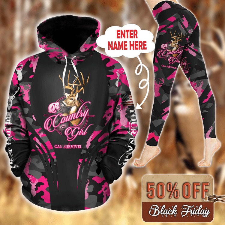 Deer hunting country girl 3D hoodie and legging2