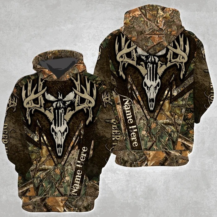 Deer hunting skull personalize custom name 3d hoodie and shirt 1
