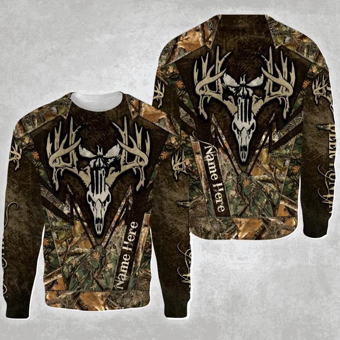 Deer hunting skull personalize custom name 3d hoodie and shirt 2