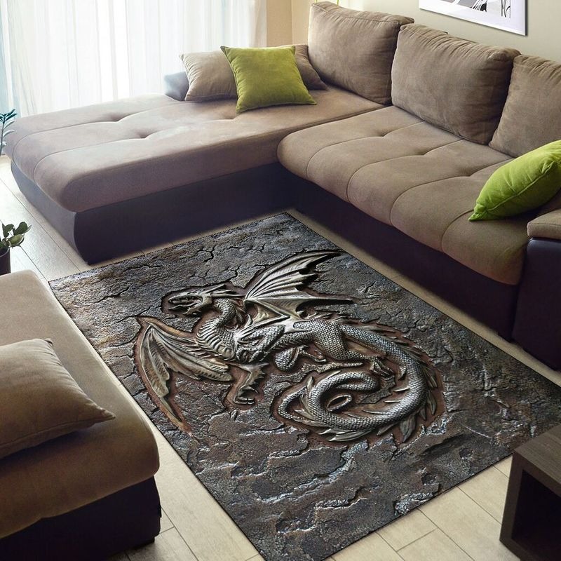 Dragon cracks metal pattern print rug 1