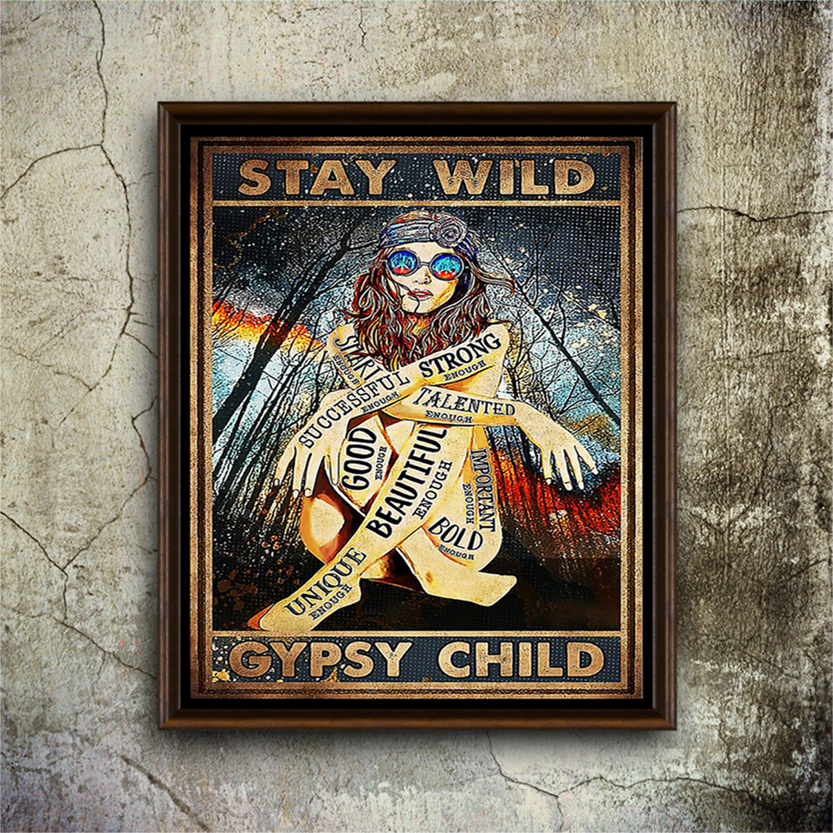 Hippie girl glasses stay wild gypsy child poster A1