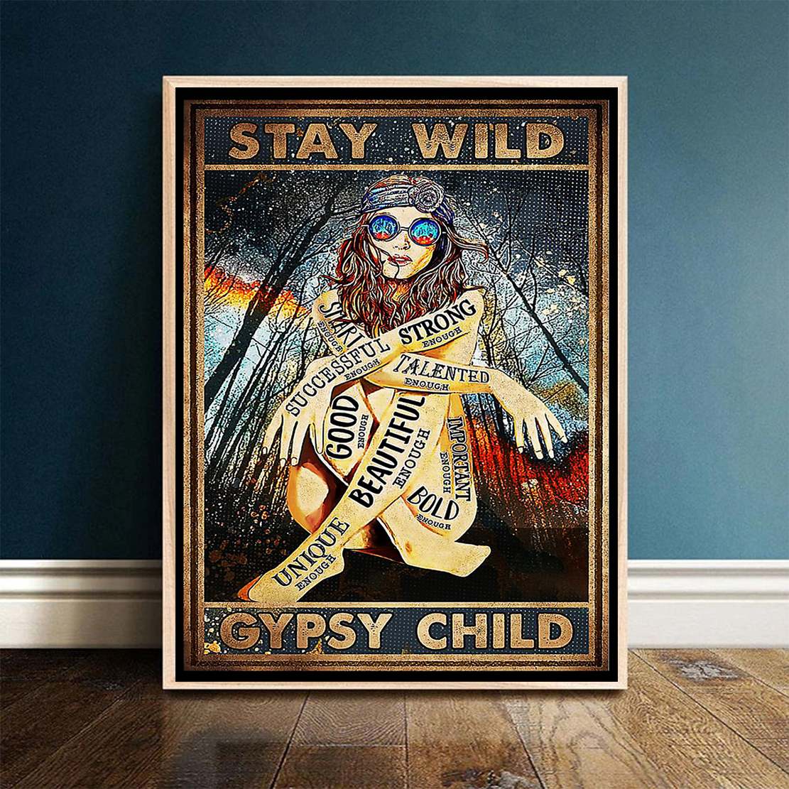 Hippie girl glasses stay wild gypsy child poster