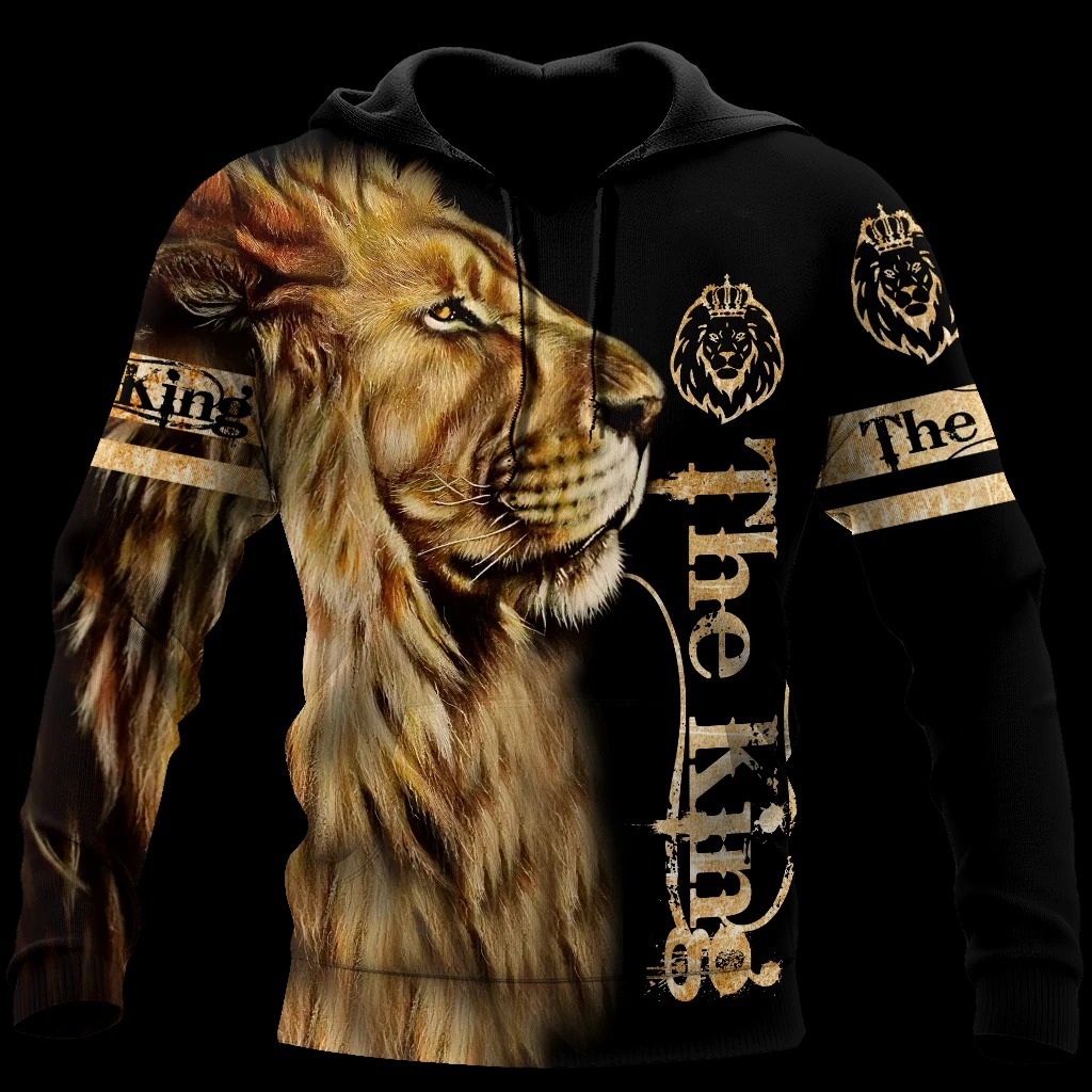 King lion 3d all over printed unisex hoodie and shirt