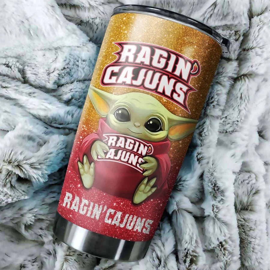 Louisiana Ragin' Cajuns Baby Yoda Custom Name Tumbler 1