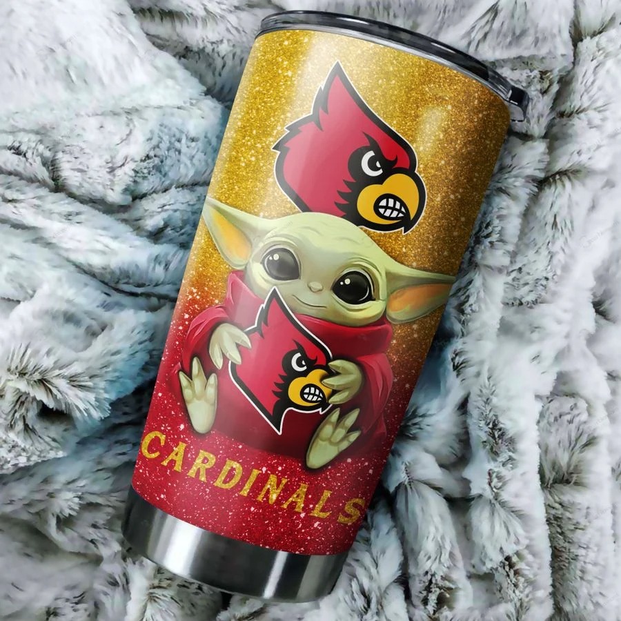 Louisville Cardinals Baby Yoda Custom Name Tumbler 1