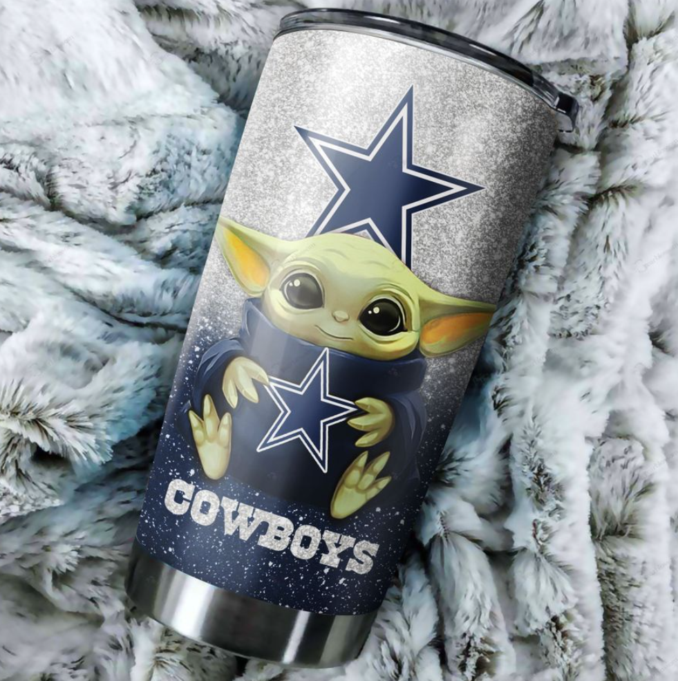 Personalized Baby Yoda hug Dallas Cowboys tumbler 1