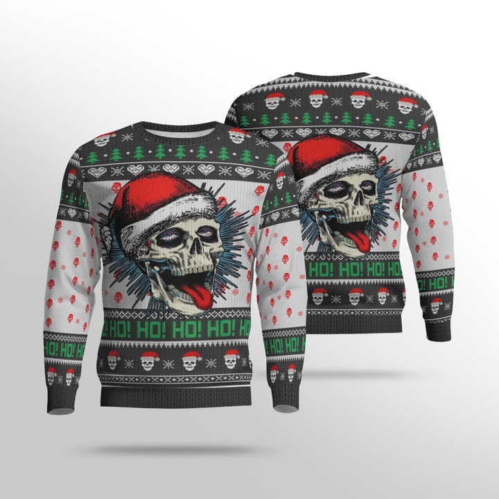 Santa skull ho ho ugly sweater and 3d hoodie 1