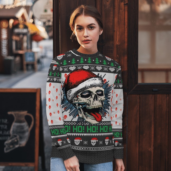 Santa skull ho ho ugly sweater and 3d hoodie 2