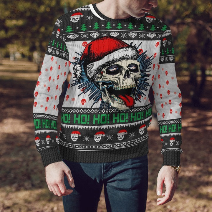 Santa skull ho ho ugly sweater and 3d hoodie 3