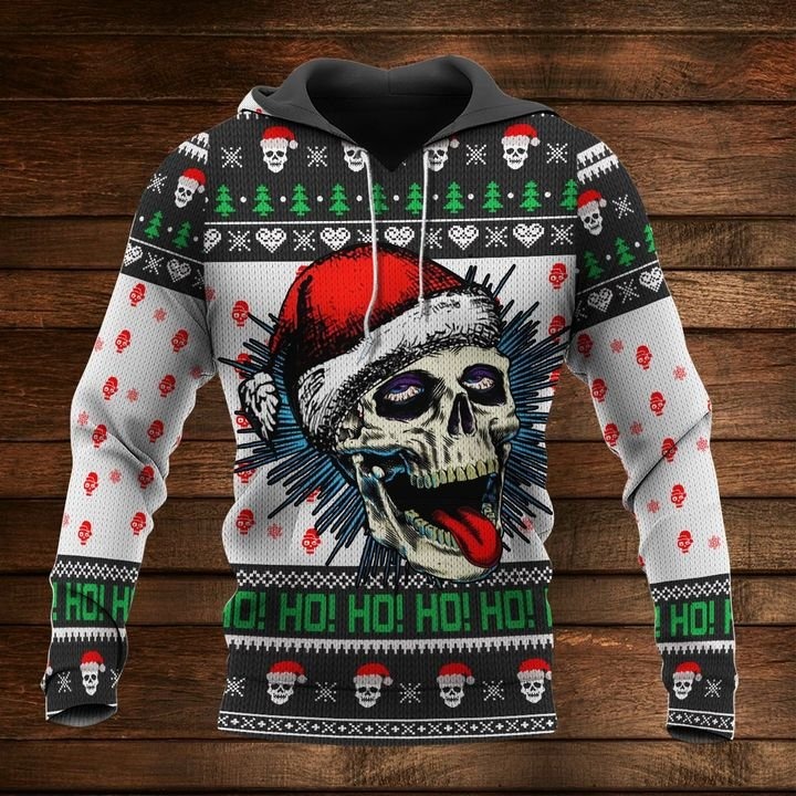 Santa skull ho ho ugly sweater and 3d hoodie