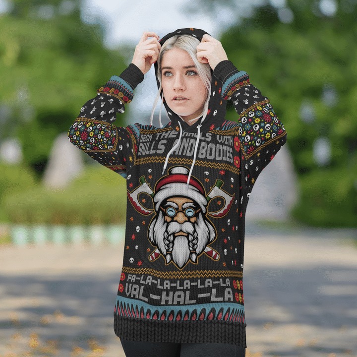 Viking deck the halls with skulls and bodies 3d hoodie and christmas sweater 1