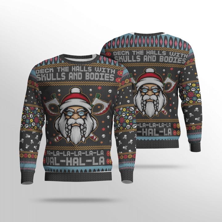 Viking deck the halls with skulls and bodies 3d hoodie and christmas sweater 2