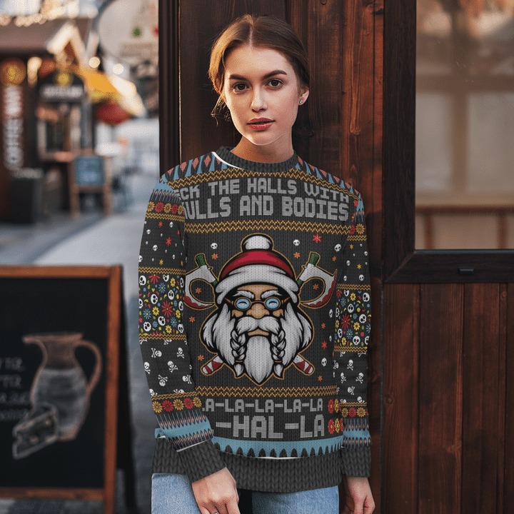 Viking deck the halls with skulls and bodies 3d hoodie and christmas sweater 3