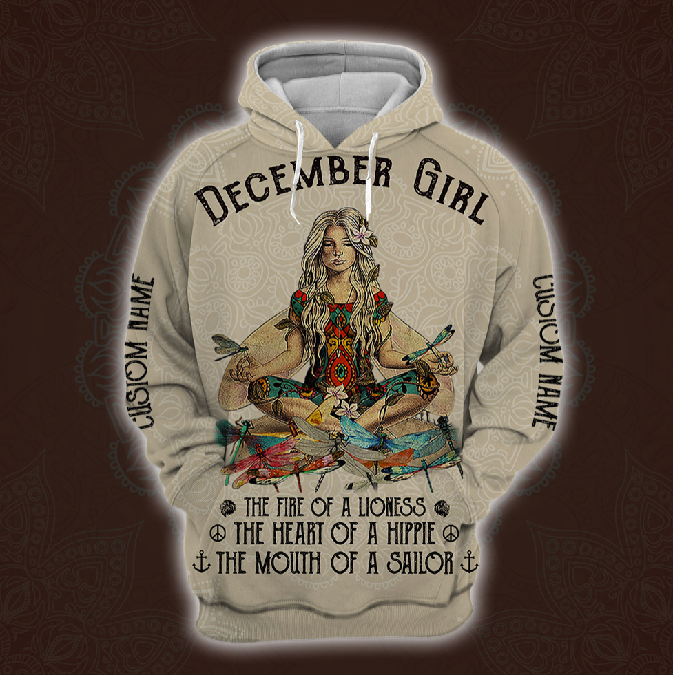 Yoga December Girl he fire of a lioness the heart of a hippie the mouth of a sailor all over printed 3D hoodie – dnstyles