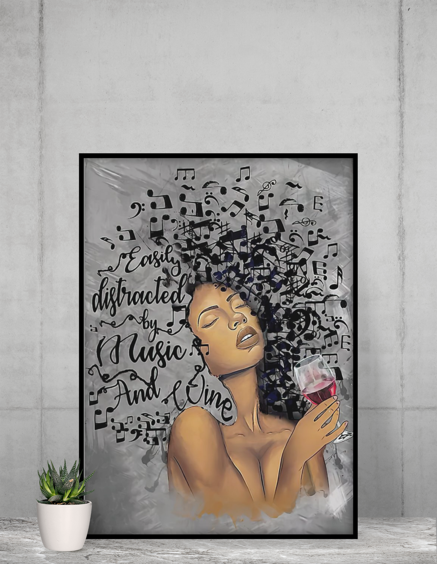 African American black girl easily distacted by music and wine poster 4