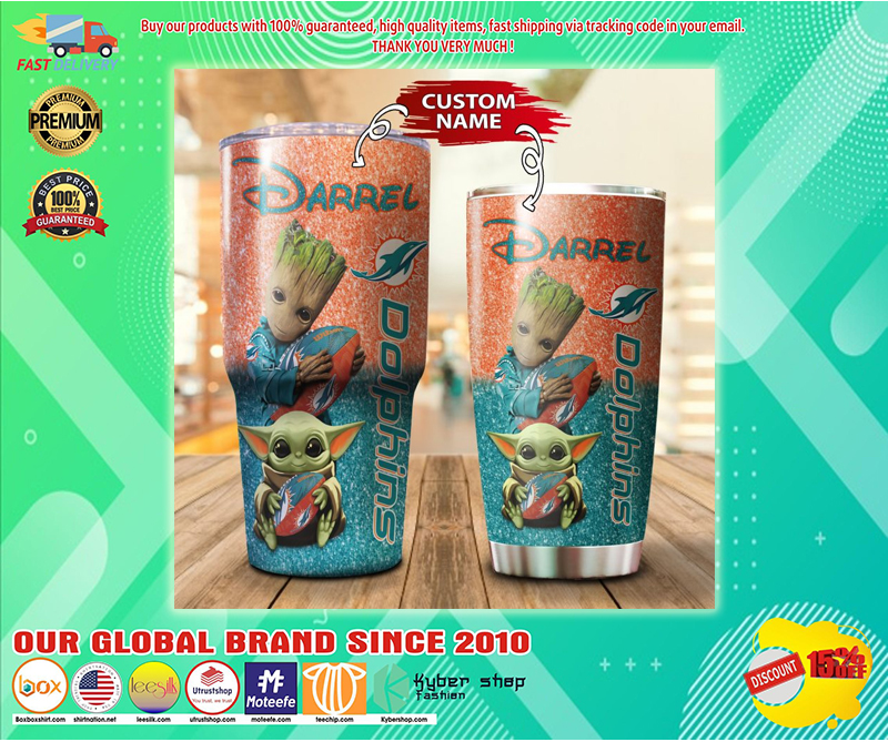 Baby Yoda and Groot Miami Dolphins Custom name Tumbler – LIMITED EDITION BBS