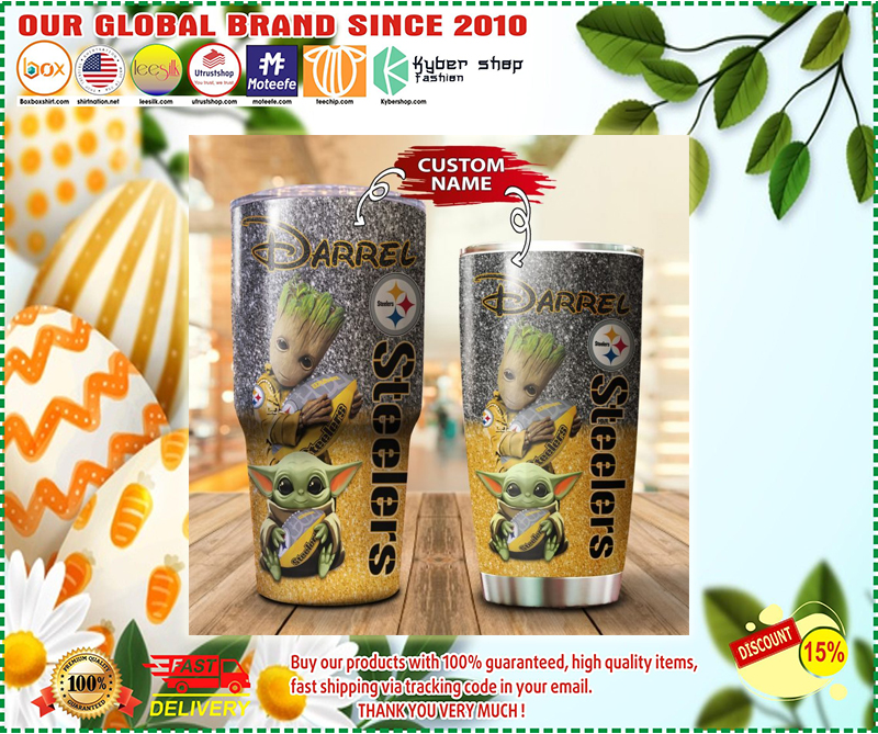 Baby Yoda and Groot Pittsburgh Steelers Custom name Tumbler – LIMITED EDITION BBS
