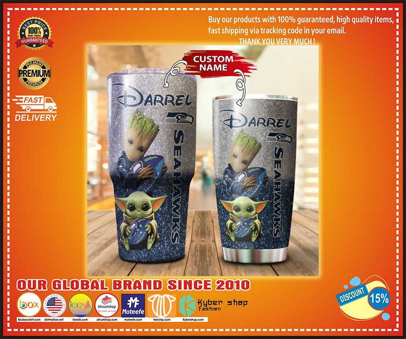 Baby Yoda and Groot Seattle Seahawks Custom name Tumbler – LIMITED EDITION BBS