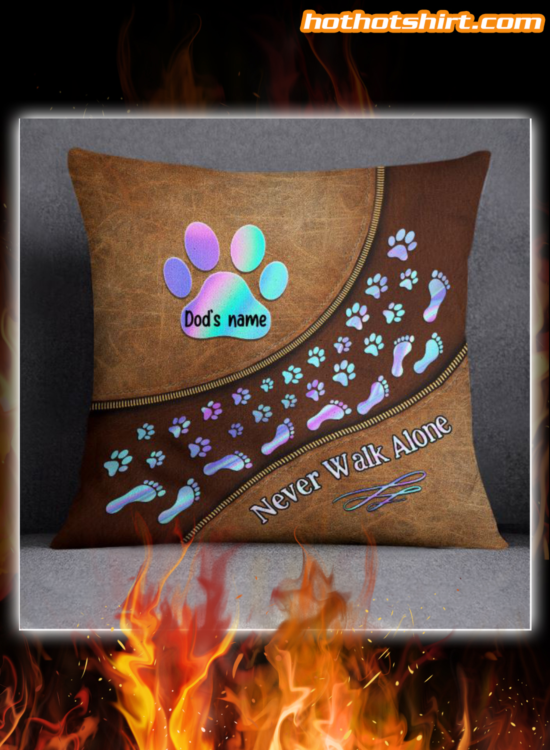 Personalized Dog Paw Never Walk Alone Pillow