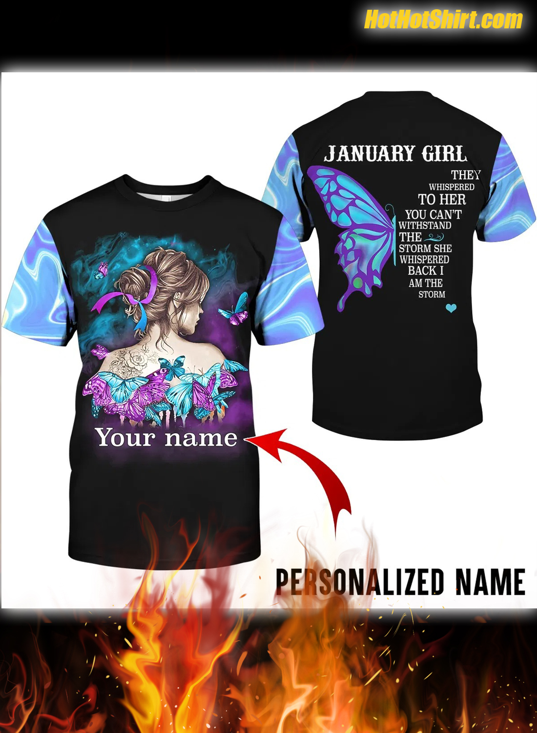 Personalized Name Butterfly January Girl 3D Hoodie 3