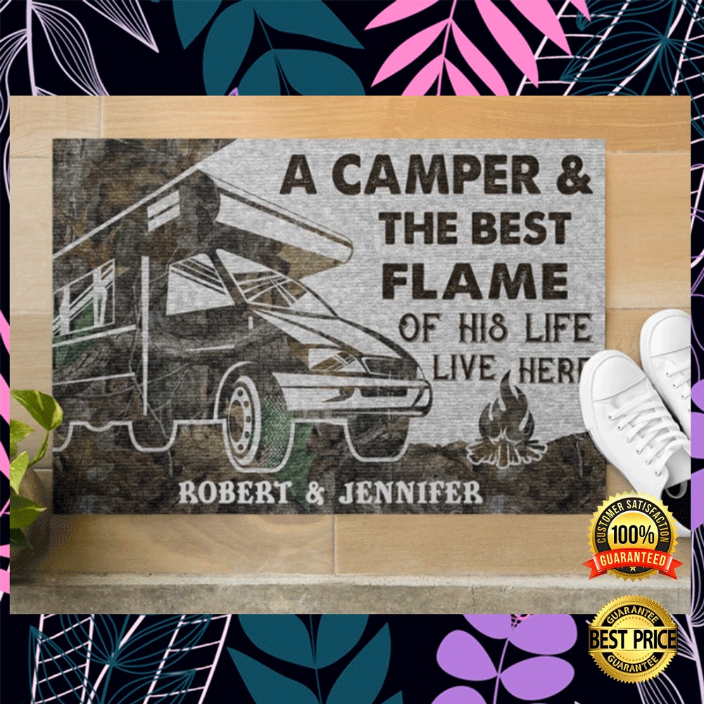 Personalized a camper and the best flame of his life live here doormat2
