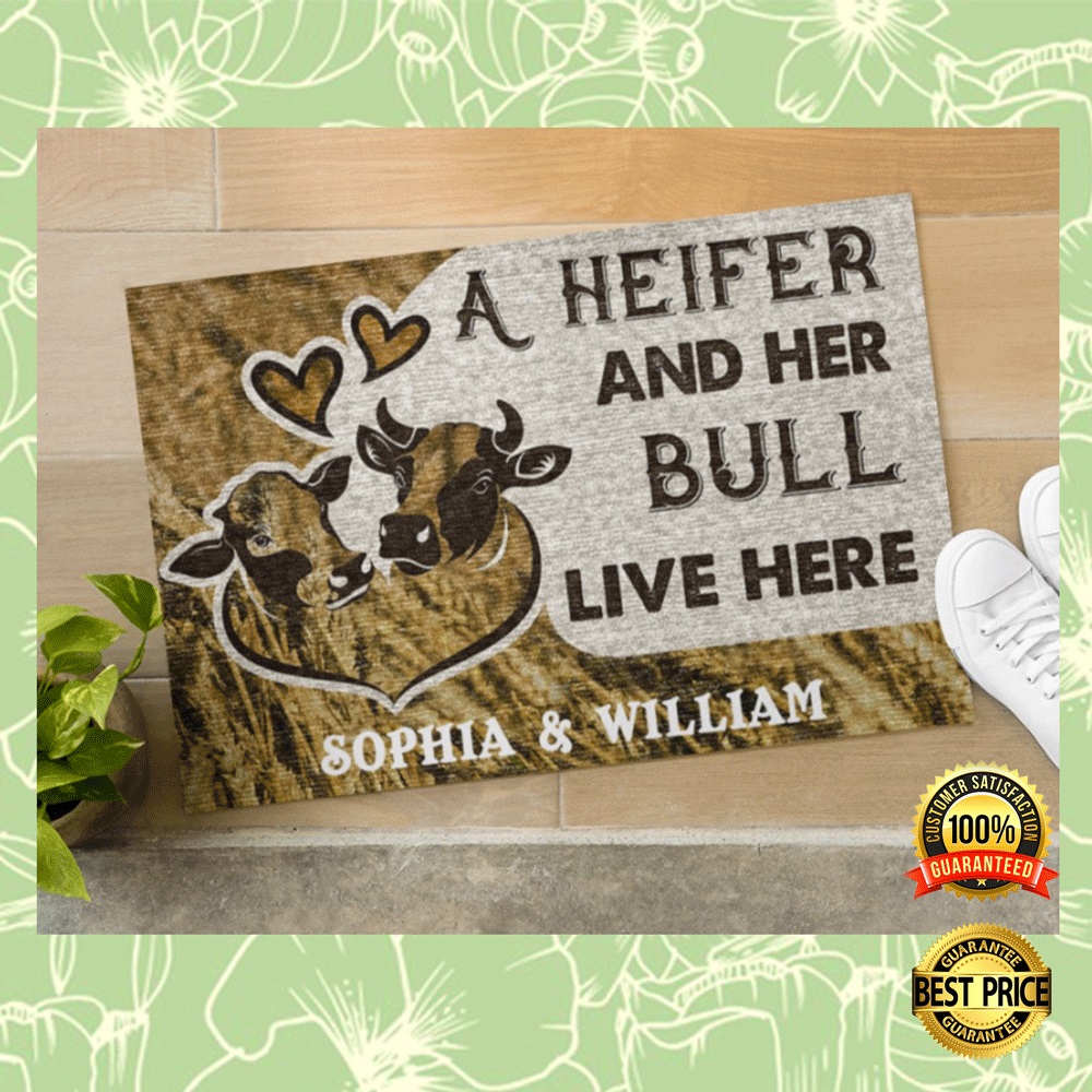 Personalized a heifer and her bull live here doormat