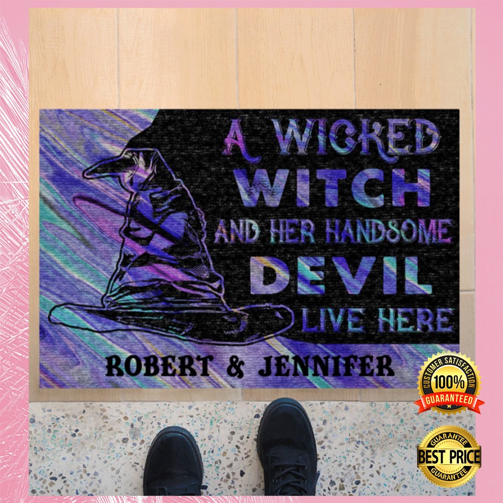 Personalized a wicked witch and her handsome devil live here doormat1