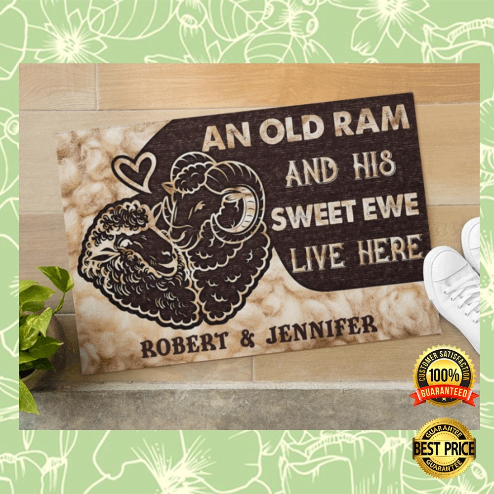 Personalized an old ram and his sweet ewe live here doormat 1 (2)