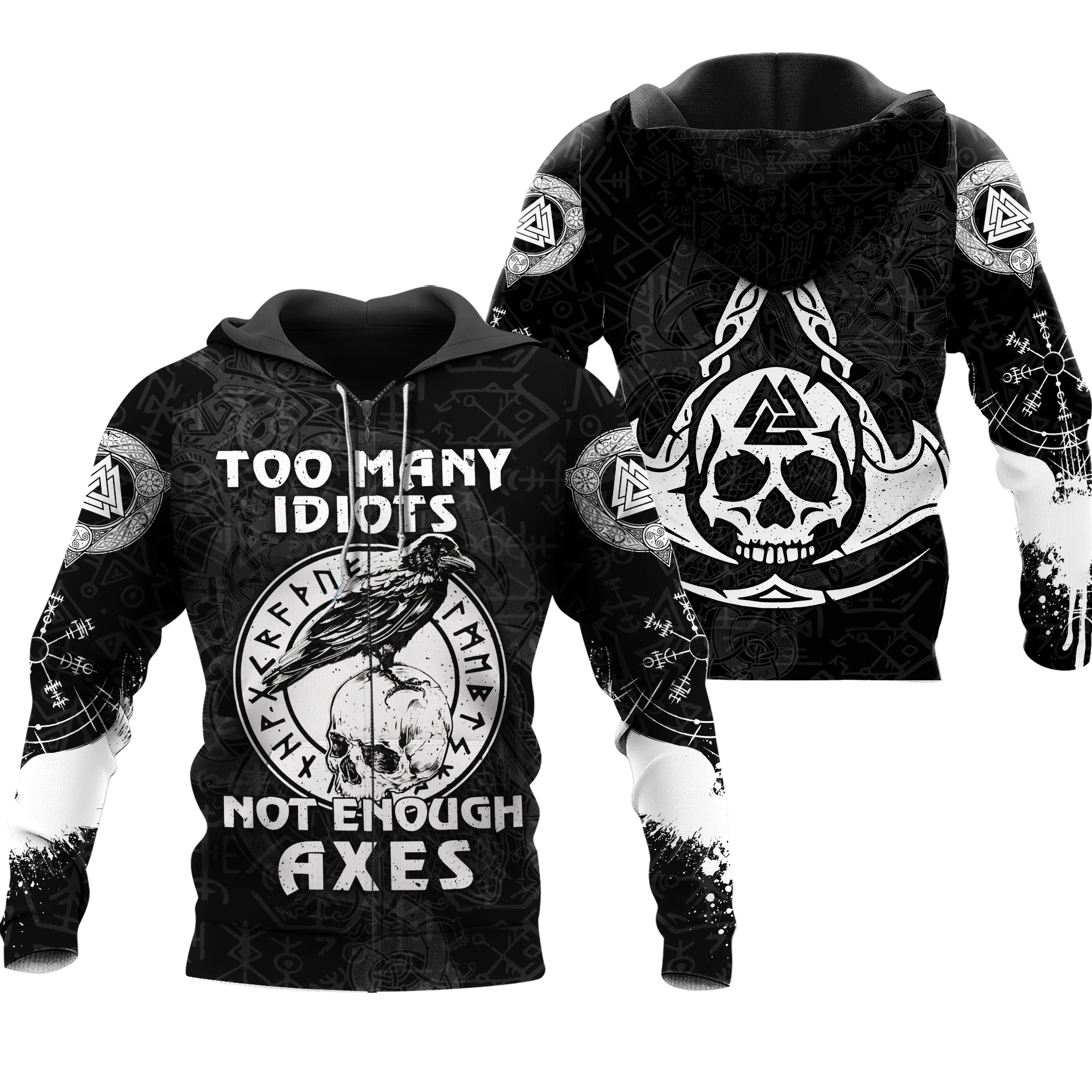 Too Many Idiots Not Enough Axes Viking 3D All Over Printed Hoodie 2