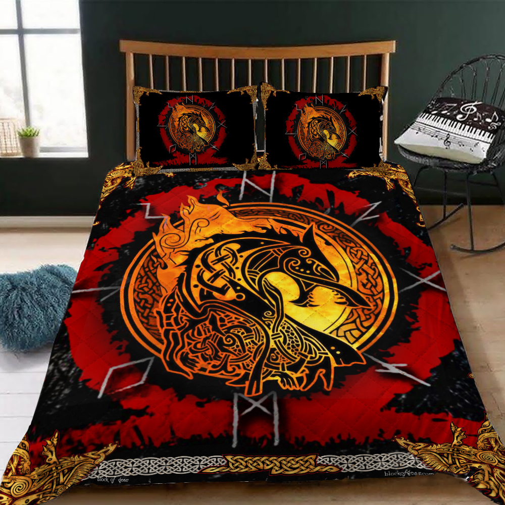 fenrir norse wolf viking all over printed bedding set 1