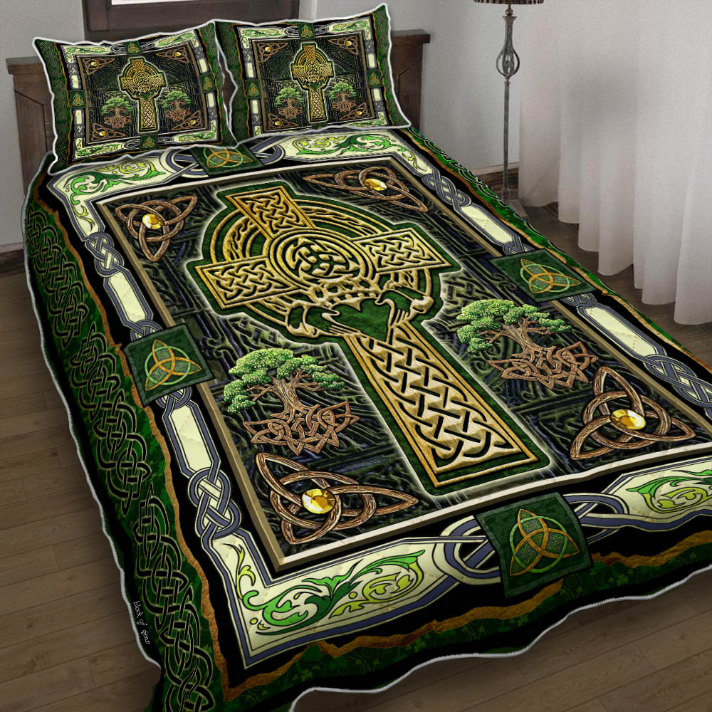 irish celtic cross st patricks day all over printed bedding set 1