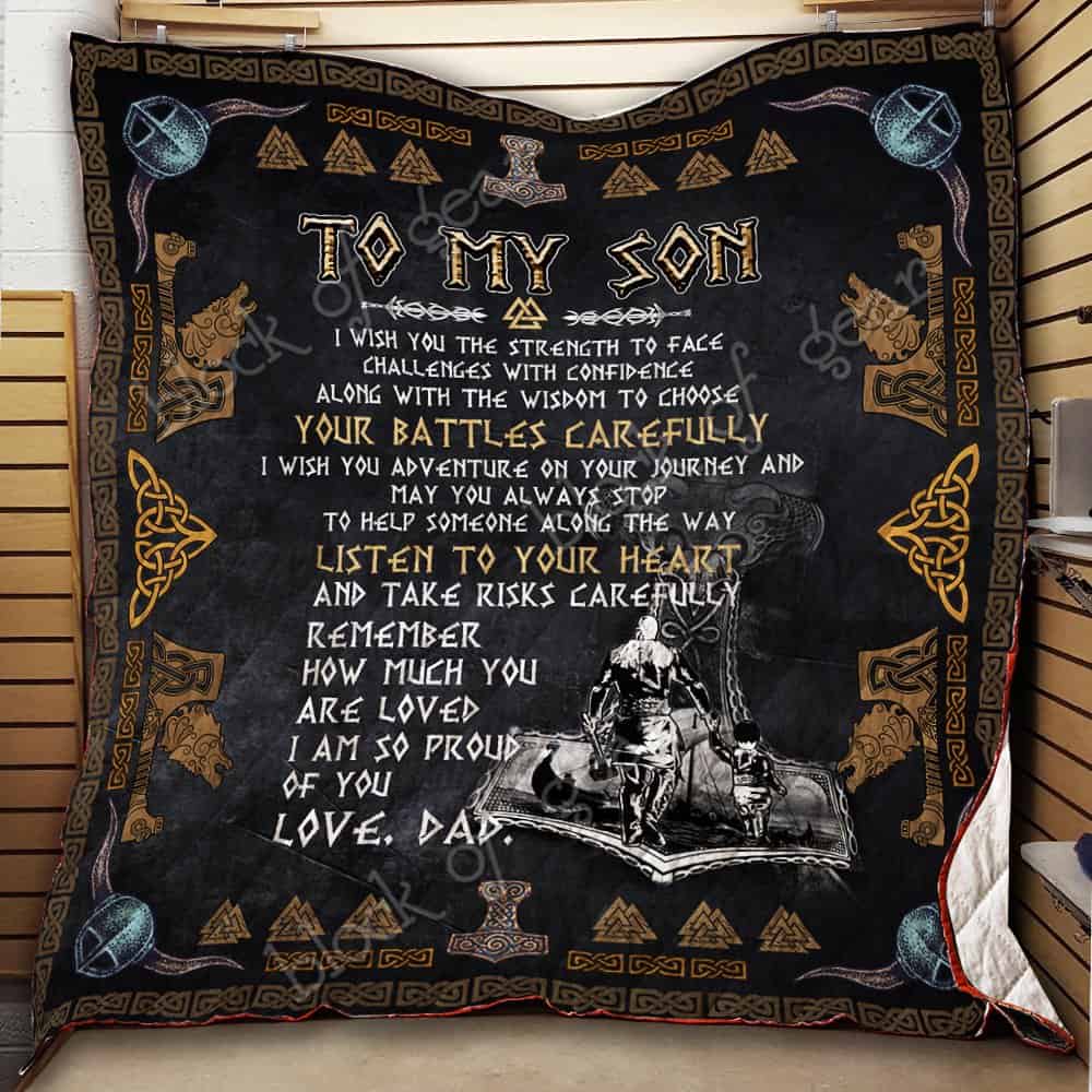 viking to my son listen to your heart love dad all over printed quilt 1