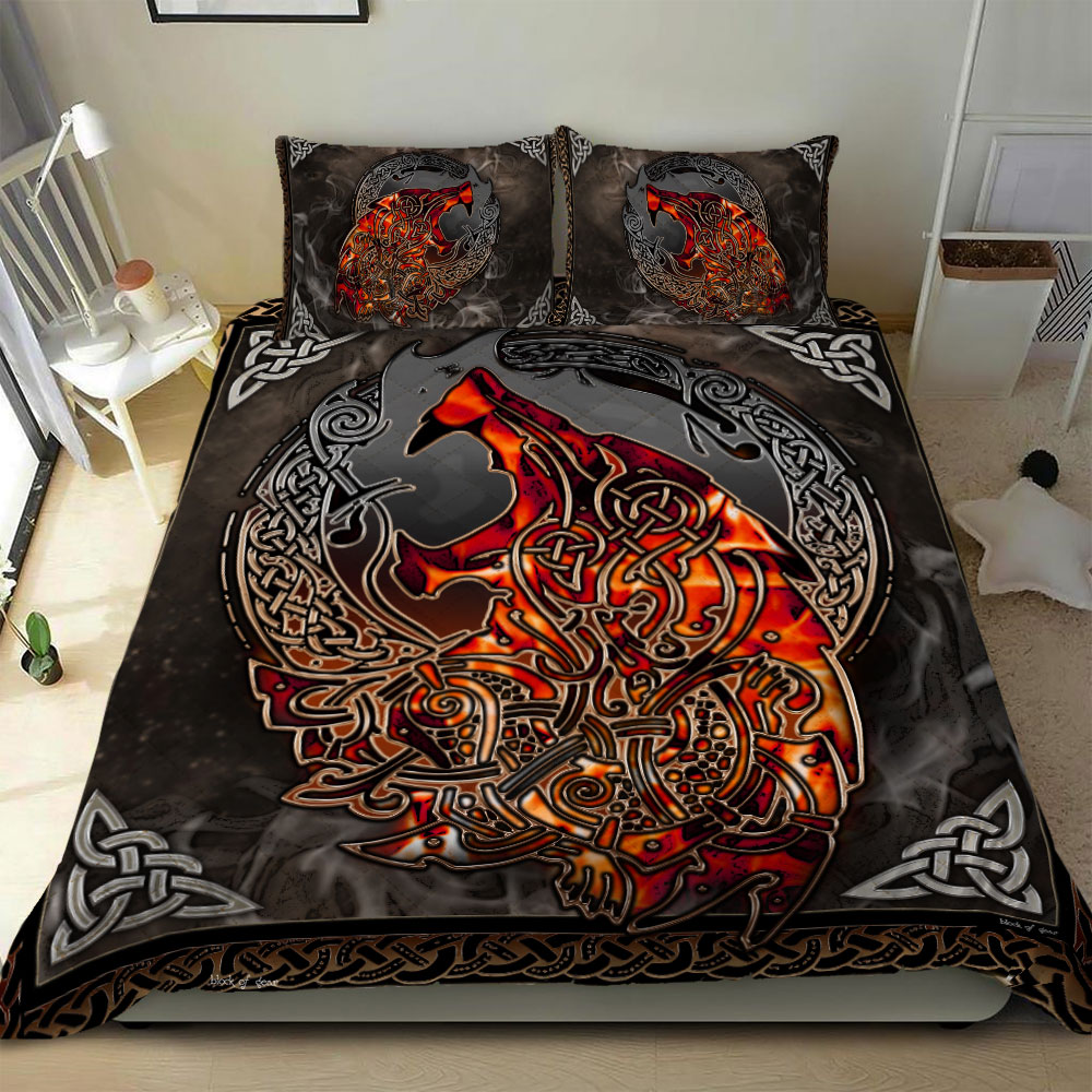 viking wolf in fire all over printed bedding set 1