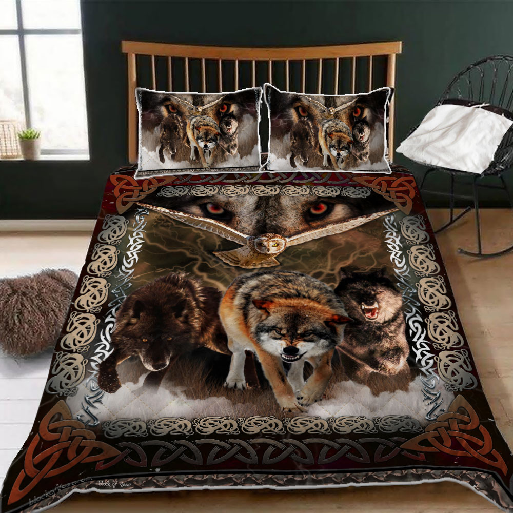 viking wolves and owls all over printed bedding set 1