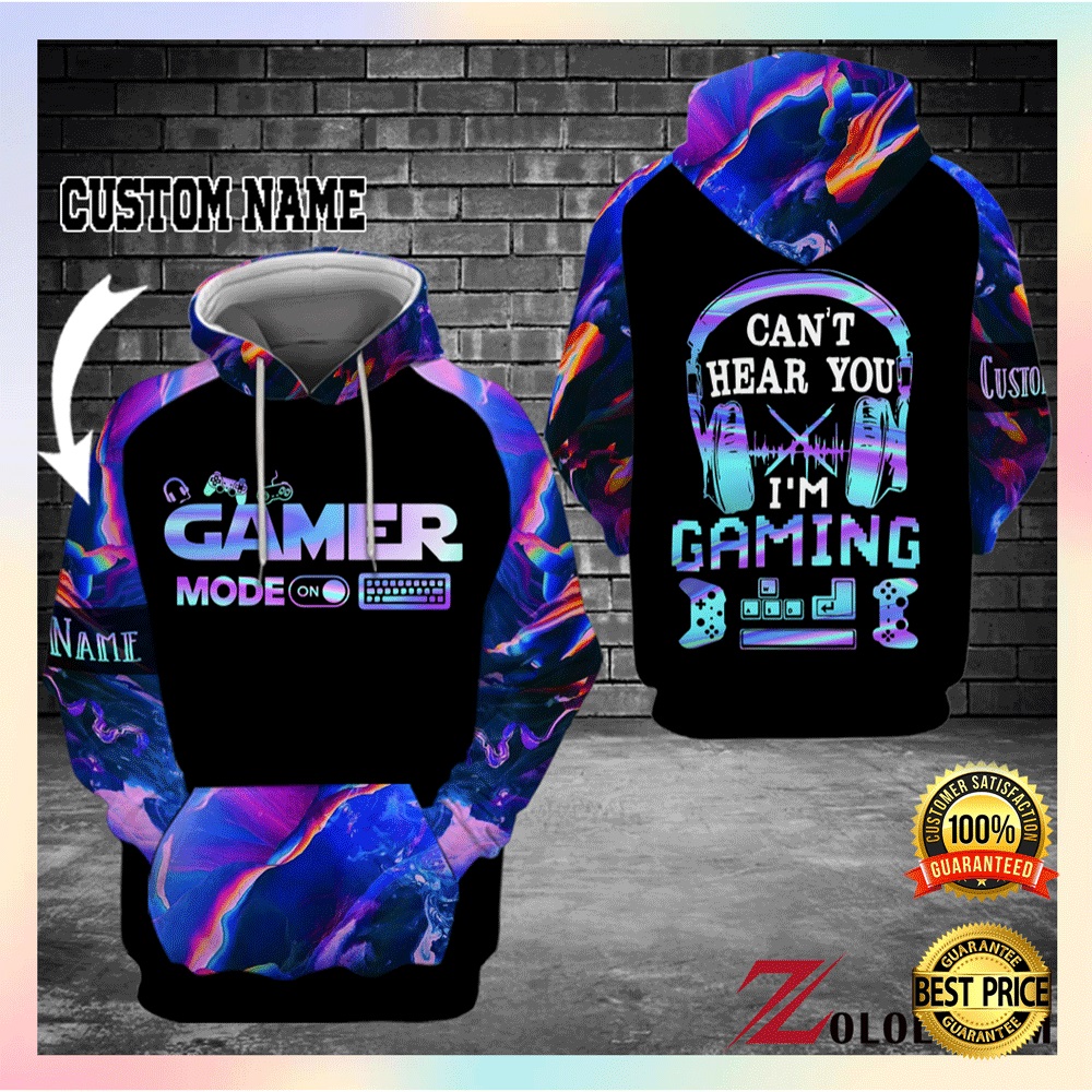 Gamer mode can't hear you i'm gaming all over printed 3D hoodie1