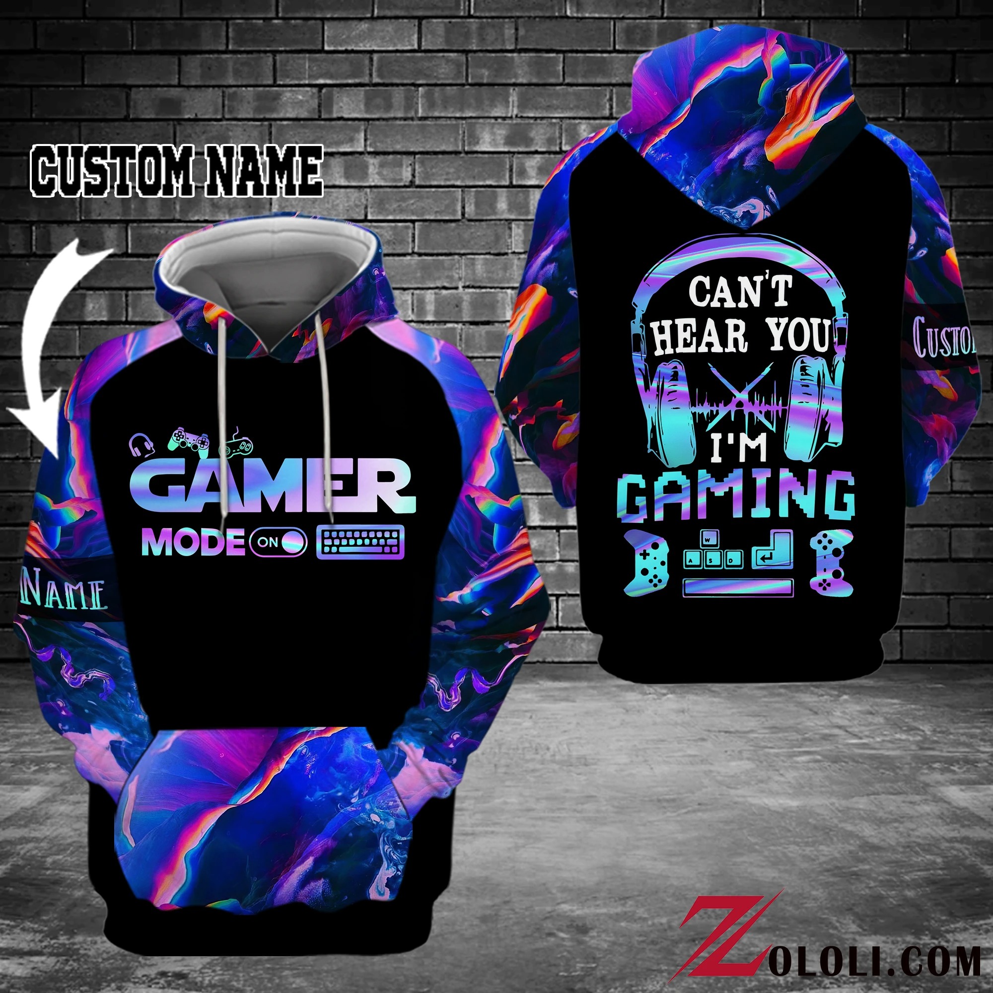 Gamer mode on Can't hear you I'm gaming custom name 3D hoodie