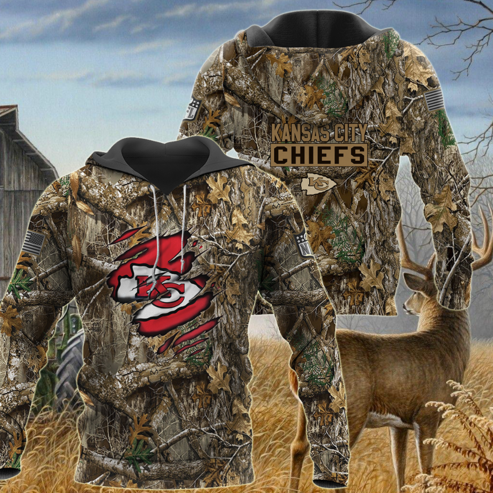 Kansas City Chiefs deer hunting camo all over printed 3D hoodie
