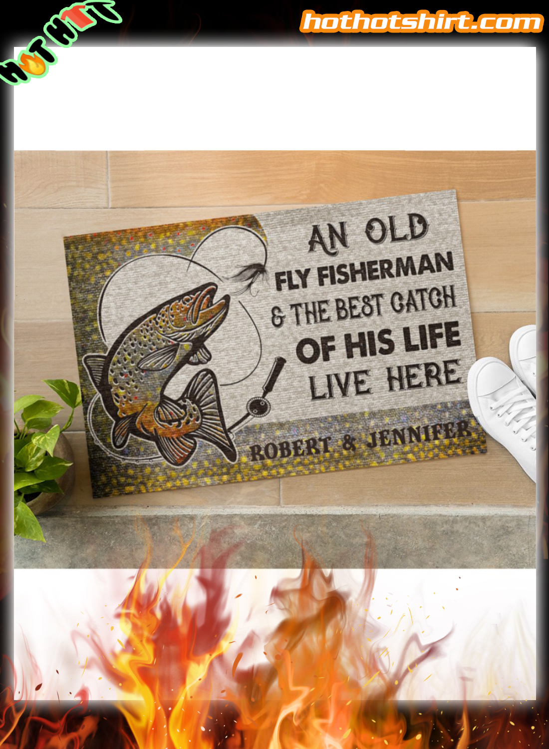 Personalized An old fly fisherman and the best catch of his live live here doormat 3